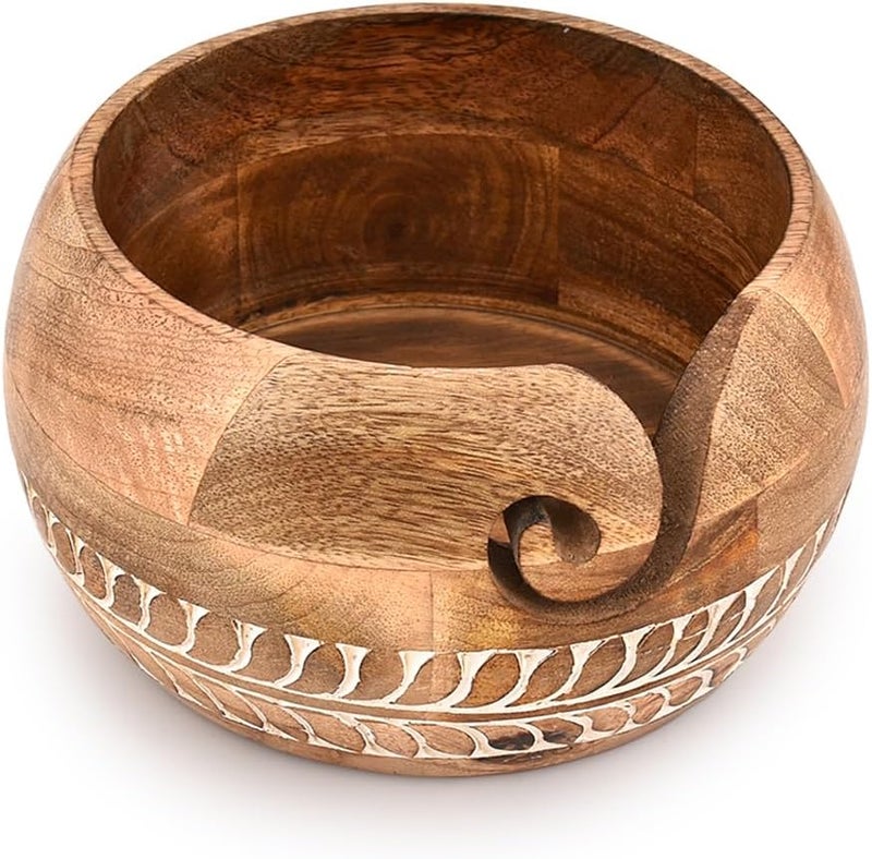 MAHASU Yarn Storage Mango Wood Yarn Bowl for Crocheting Accessories and Supplies Organizer Wool Storage Bowl Round (7" x 7" x 4") - Image 2